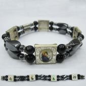 Hematite Beads and Alloy Spacer Religious Bracelet 7.8inch